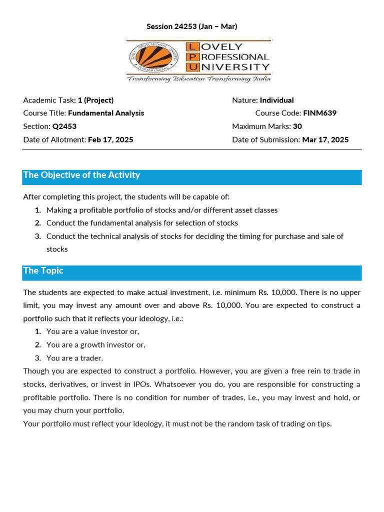 Fundamental Analysis Project Guidelines | PDF | Investing | Economies