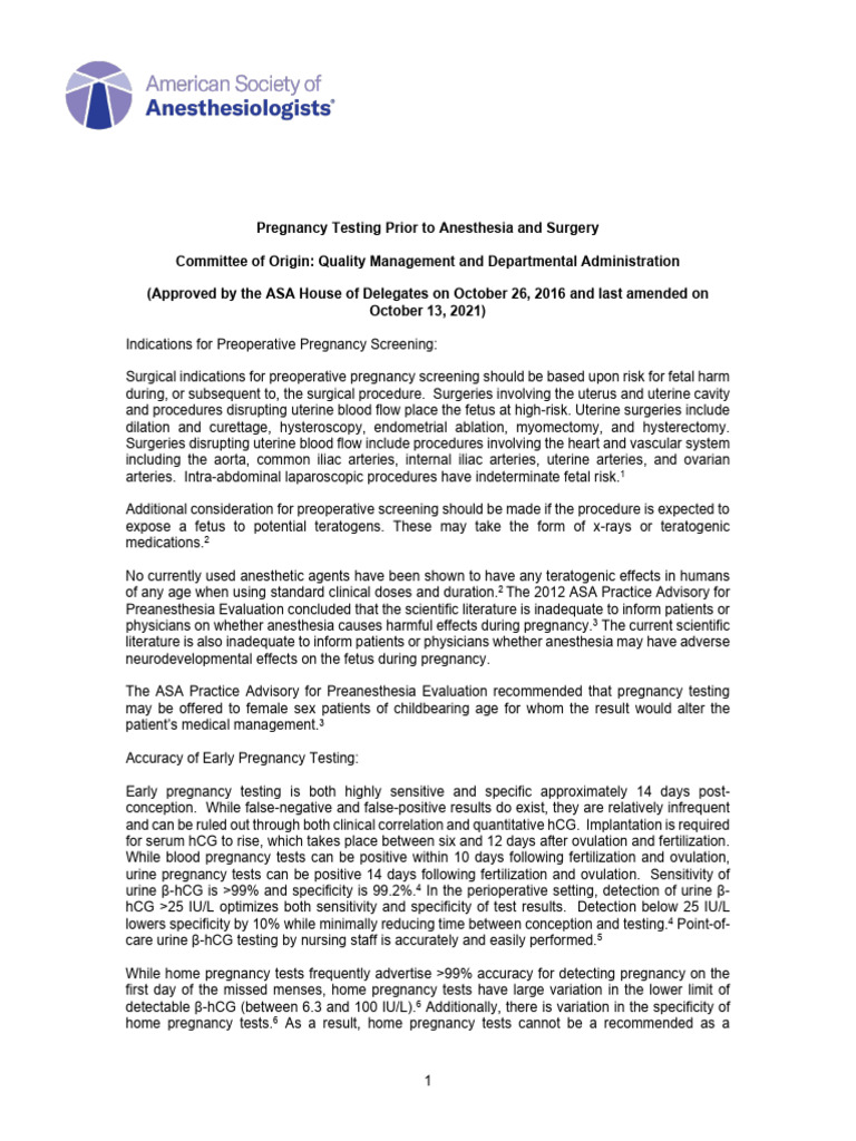 Preoperative Pregnancy Testing Guidelines | PDF | Uterus | Pregnancy