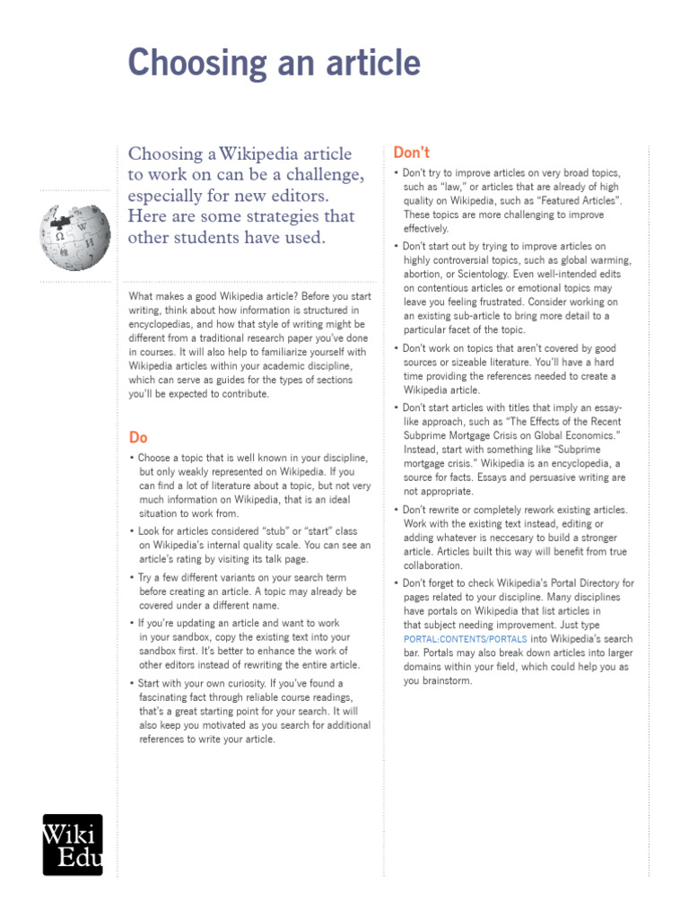 Choosing a Wikipedia Article to Edit | PDF | Wikipedia | Human ...