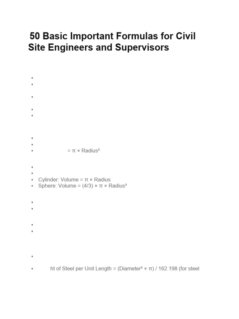 Essential Formulas for Civil Engineers | PDF | Area | Beam (Structure)