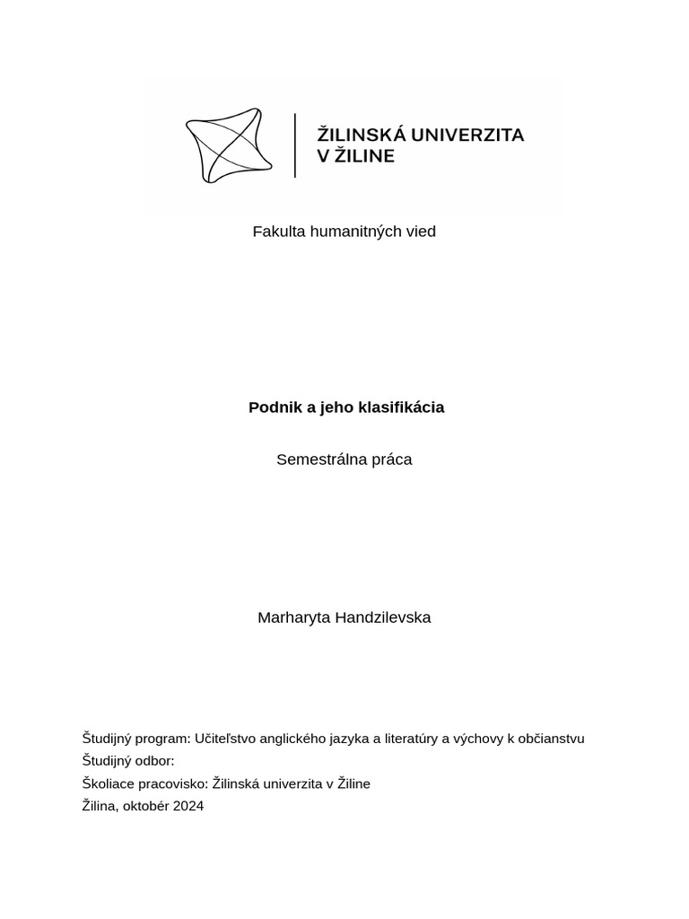 Podnik A Jeho Klasifikácia | PDF