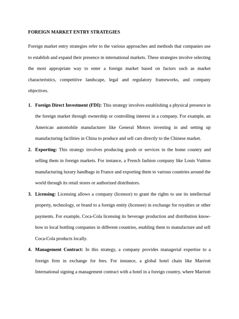 Foreign Market Entry Strategies Explained | PDF | License | Economies