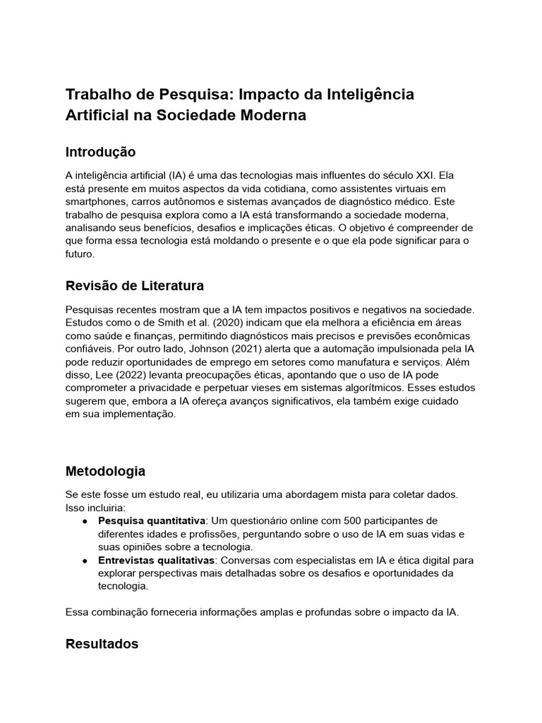 Impacto da IA na Sociedade Moderna | PDF | Inteligência artificial ...
