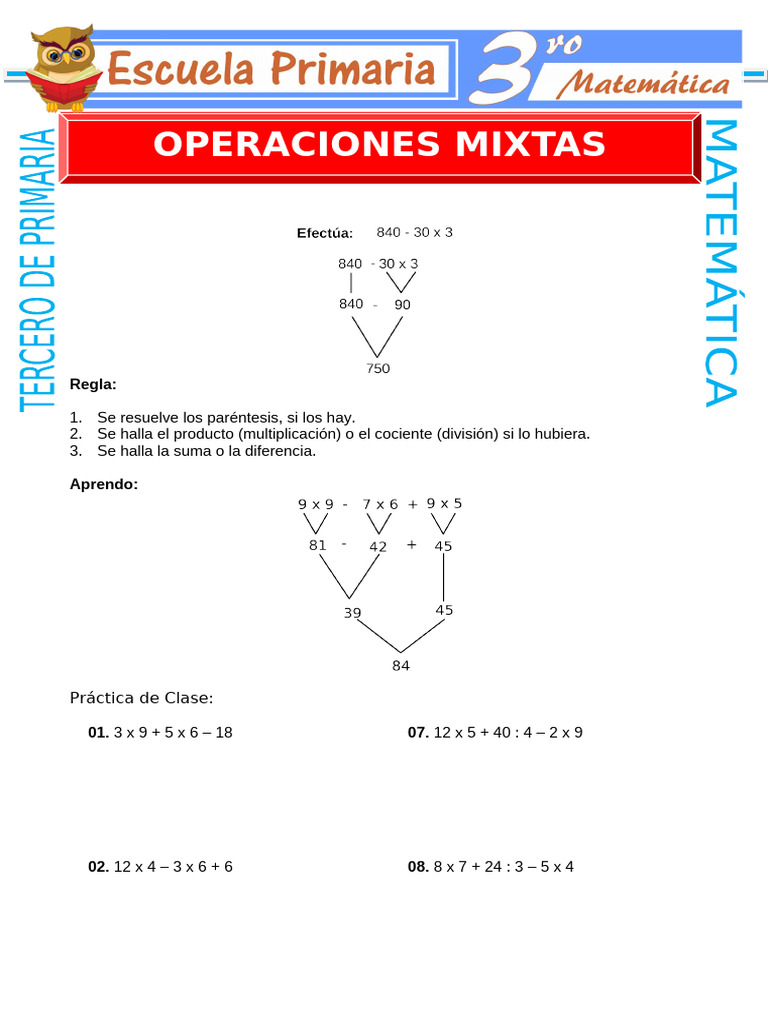Operaciones Combinadas para Tercero de Primaria | PDF