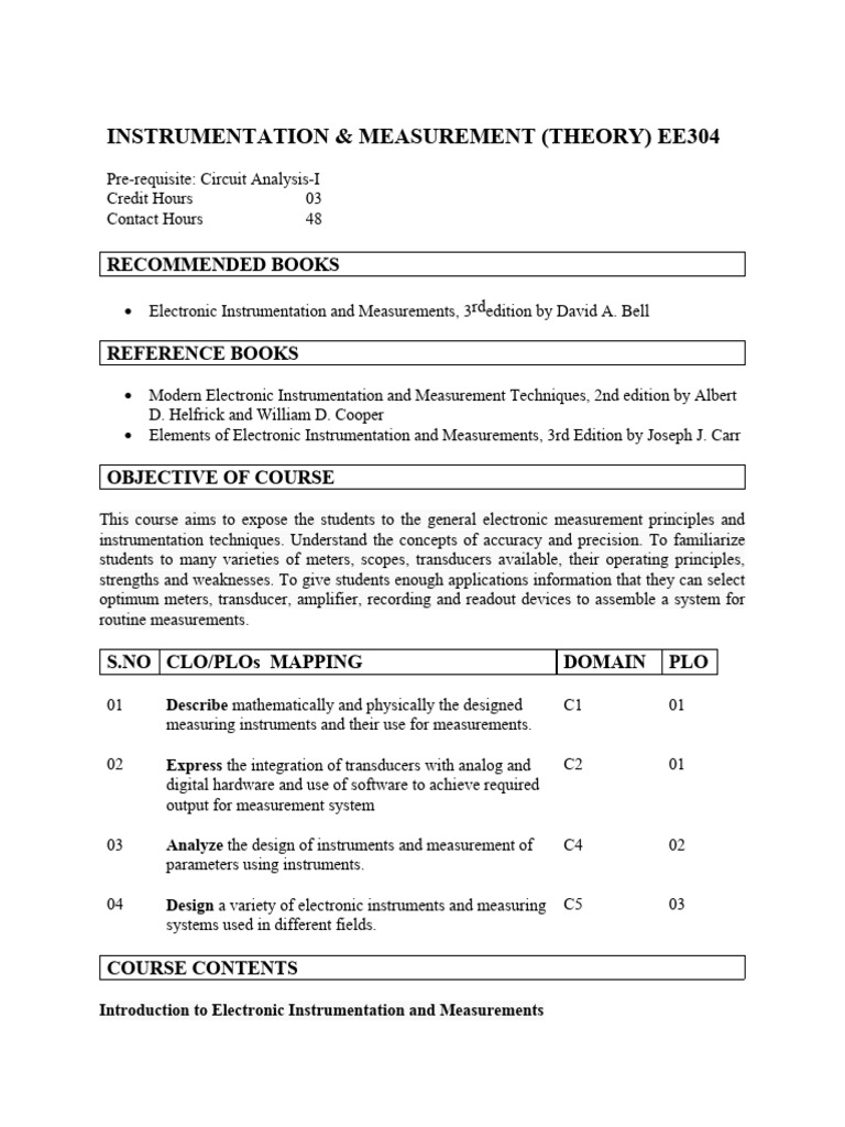 Instrumentation and Measurement (Ee304) | PDF | Physical Quantities ...
