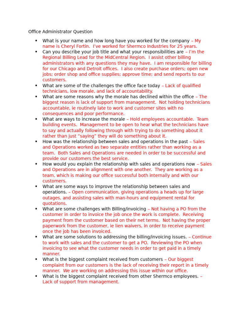 Office Administrator Questions-Response | PDF | Business