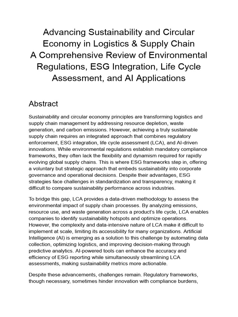 Sustainable Supply Chain Innovations | PDF | Life Cycle Assessment ...