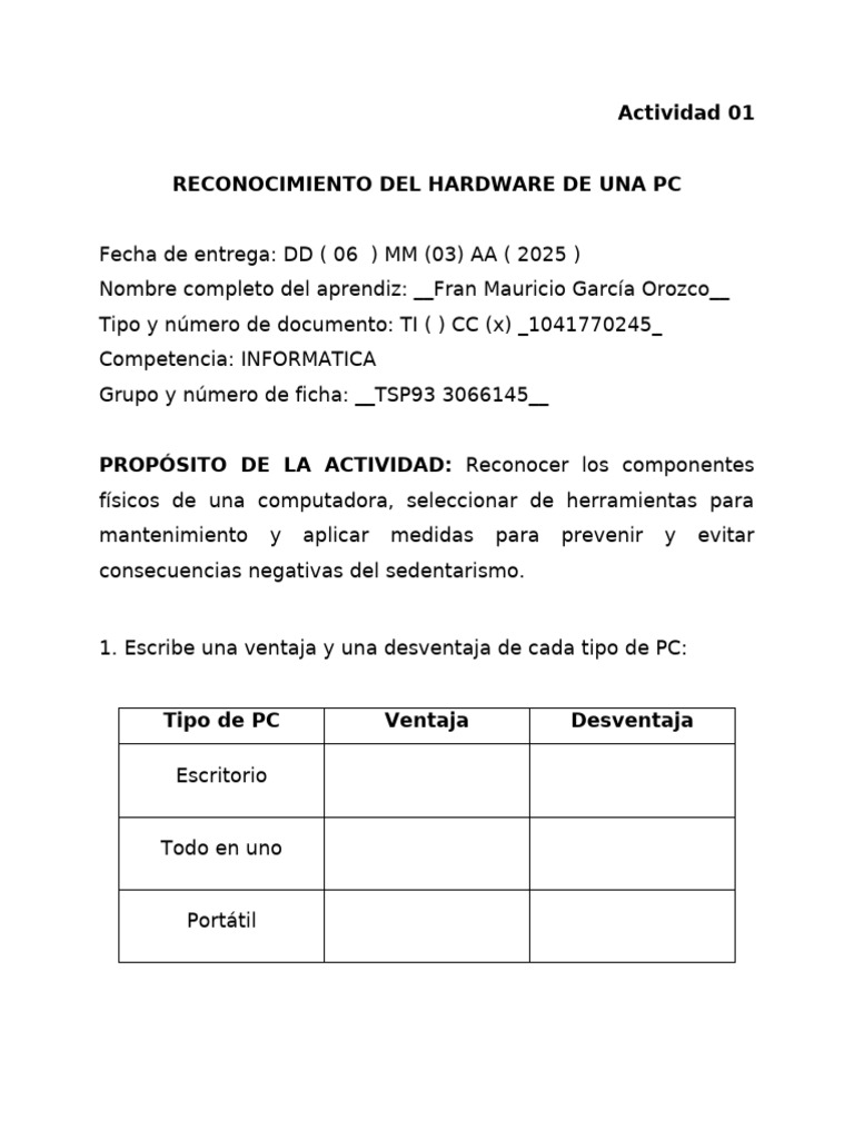 Reconocimiento de Hardware en PC | PDF | Hardware de la computadora ...