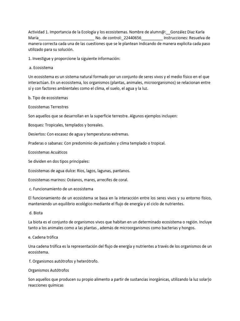 Importancia de la Ecología y Ecosistemas | PDF | Ecosistema | Entorno ...