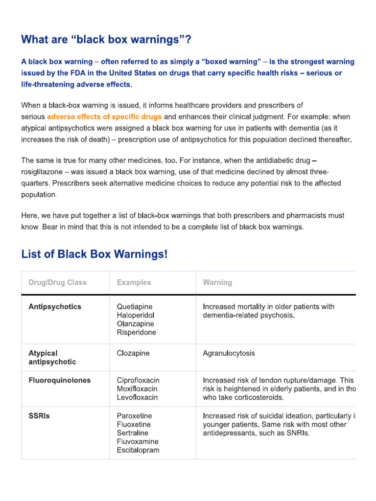 Drugs With Black Box Warnings | PDF