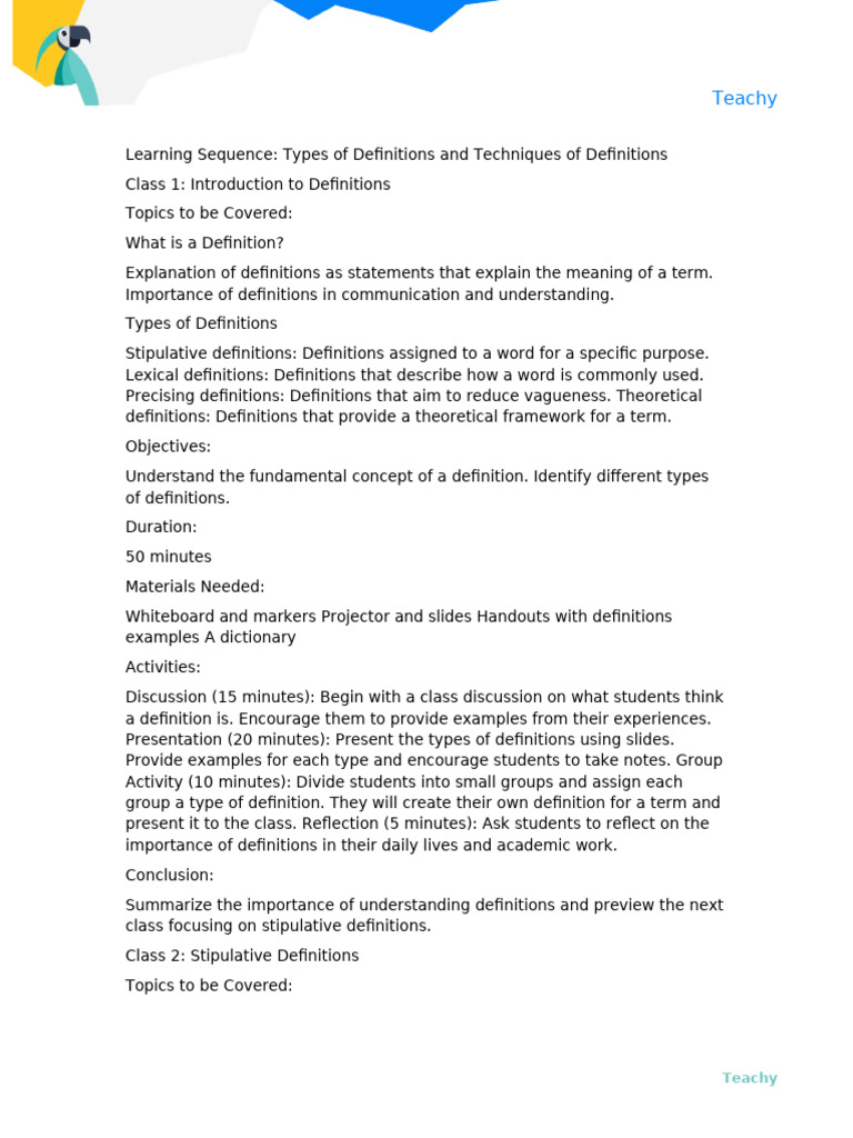 Types and Techniques of Definitions | PDF | Definition | Reason