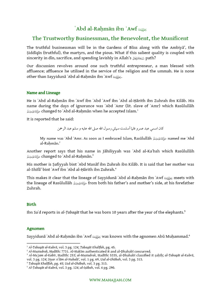 Abd Rahman Ibn Awf | PDF | Umar | Hadith