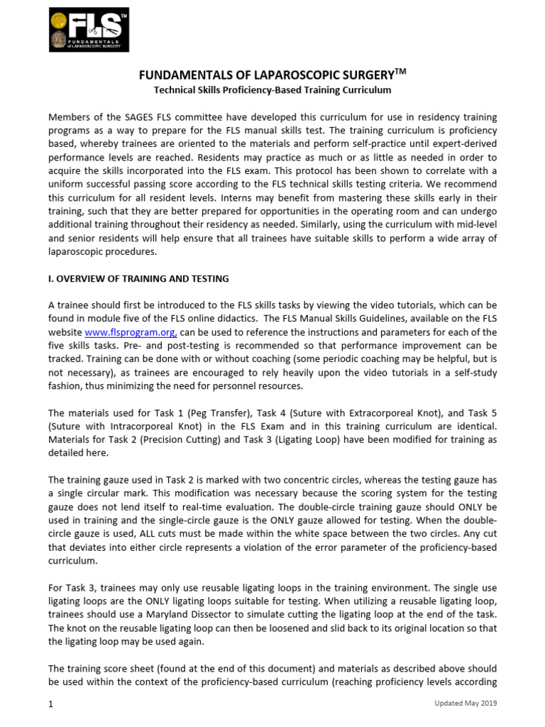 FLS Technical Skills Training Curriculum | PDF | Surgical Suture ...