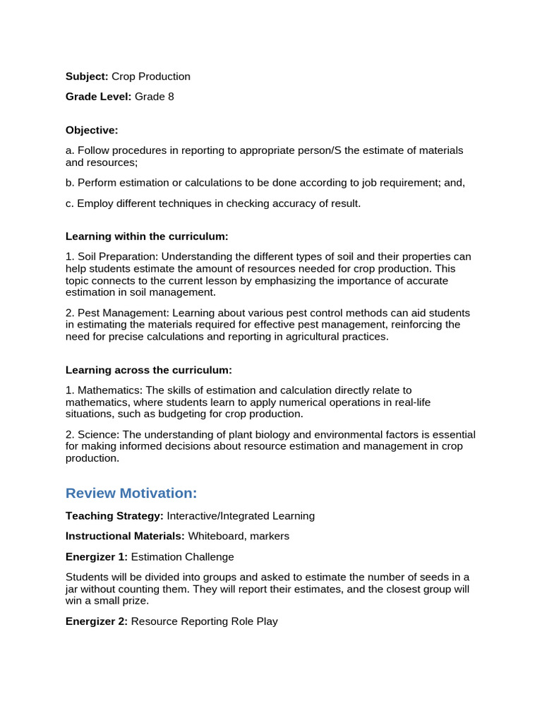 lesson_plan (4) | PDF | Learning | Agriculture