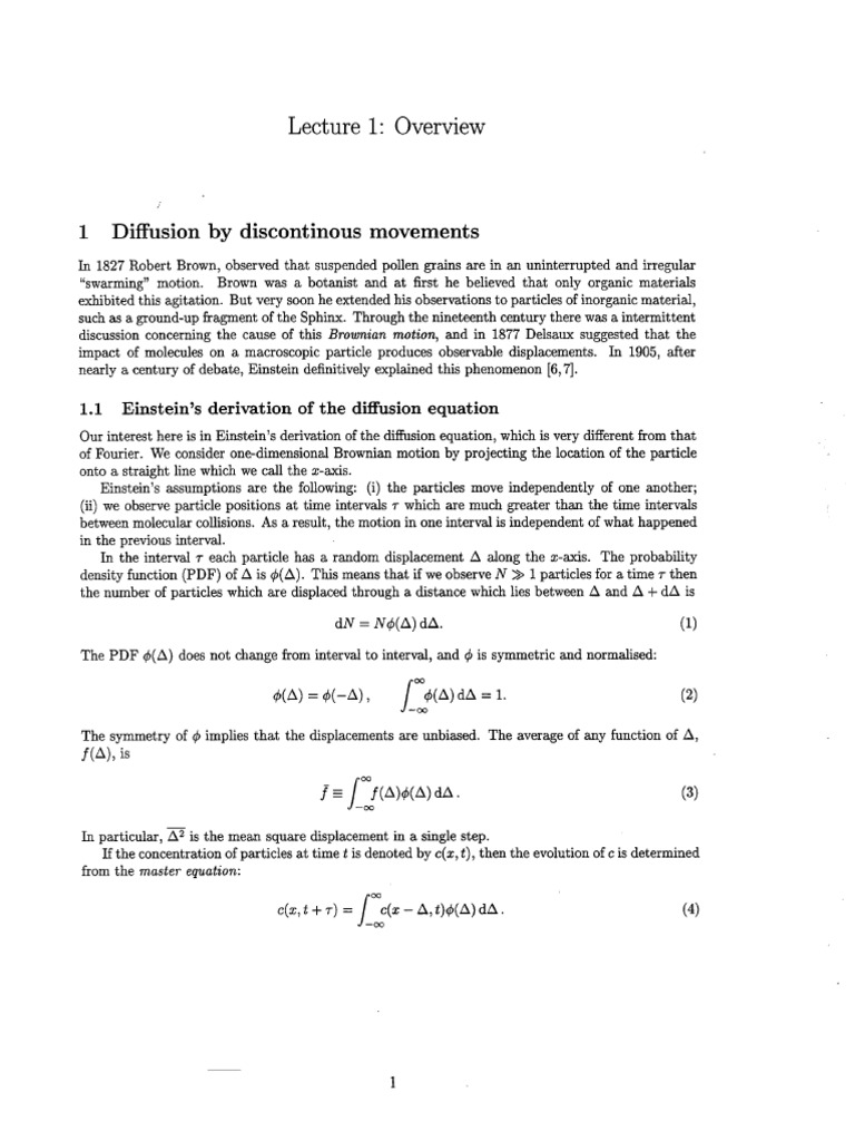 Lectures 1-4 193064 | PDF | Diffusion | Brownian Motion