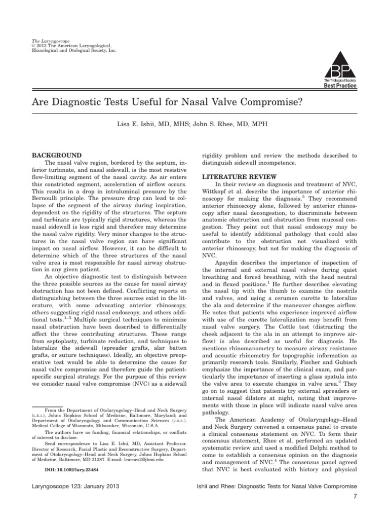 Diagnostic Tests for Nasal Valve Issues | PDF | Medical Diagnosis ...