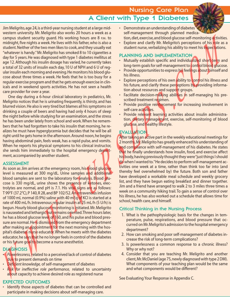 Nursing Care Plan for Type1 Diabetes (1) Diabetes Mellitus Type 1 Diabetes Mellitus