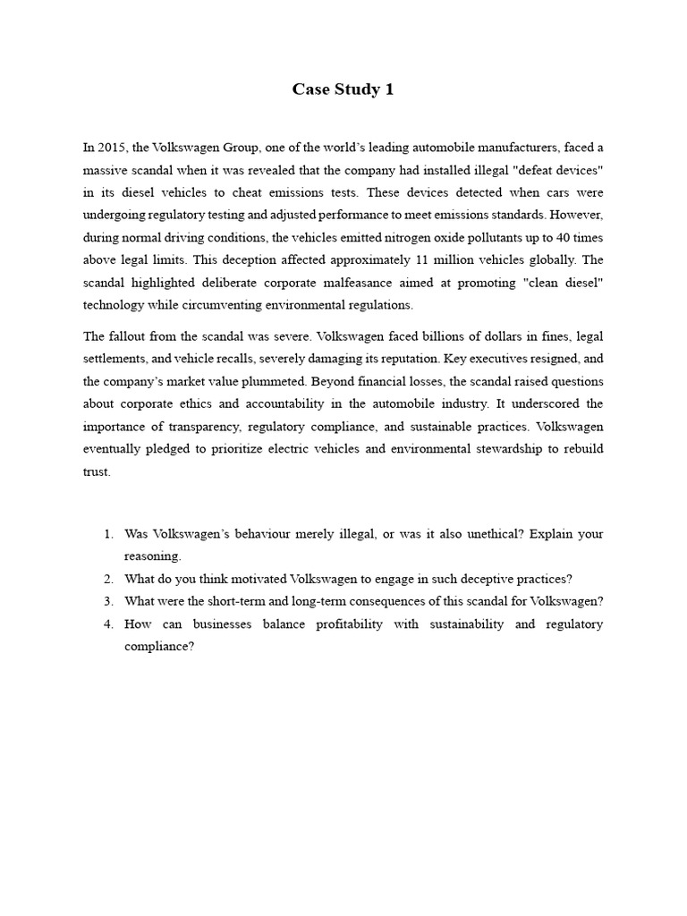 Volkswagen Emissions Scandal Analysis | PDF