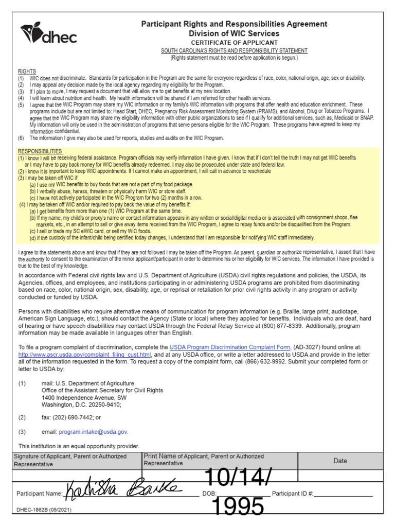 WIC Participant Rights & Responsibilities | PDF | United States ...