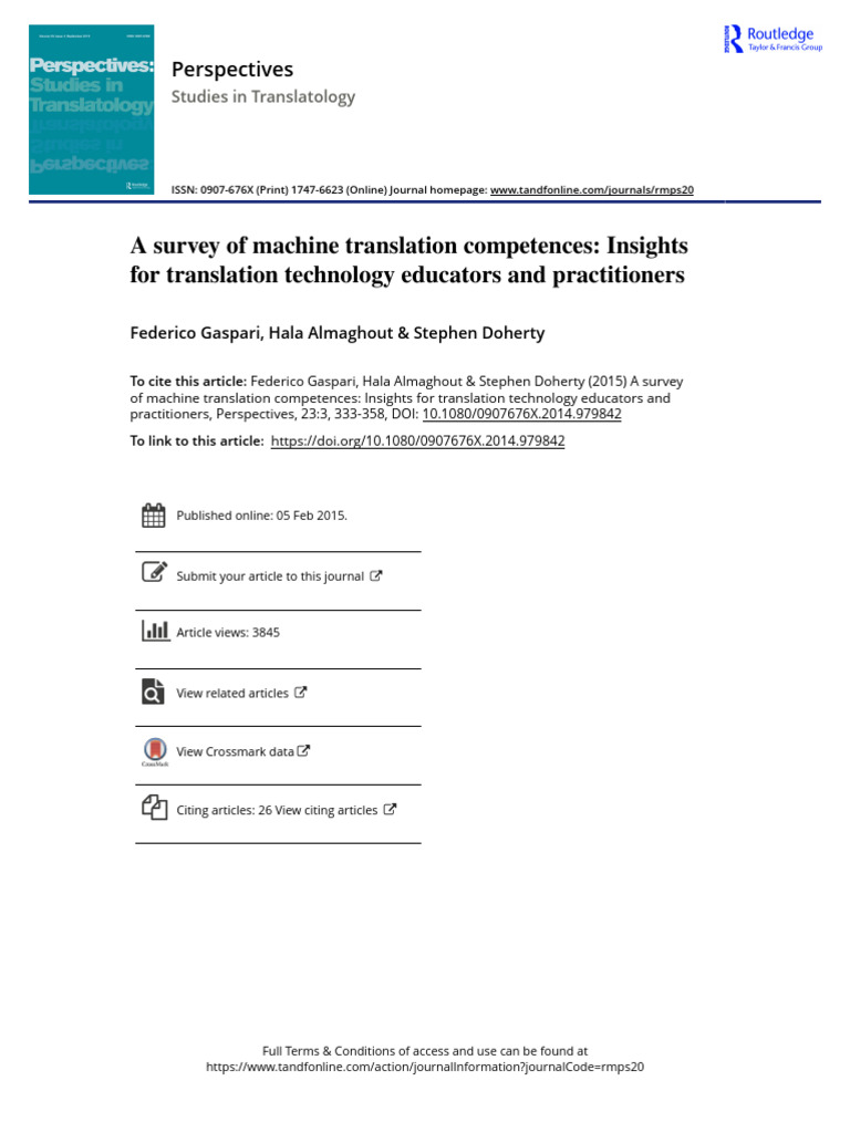 A Survey of Machine Translation Competences Insights For Translation ...
