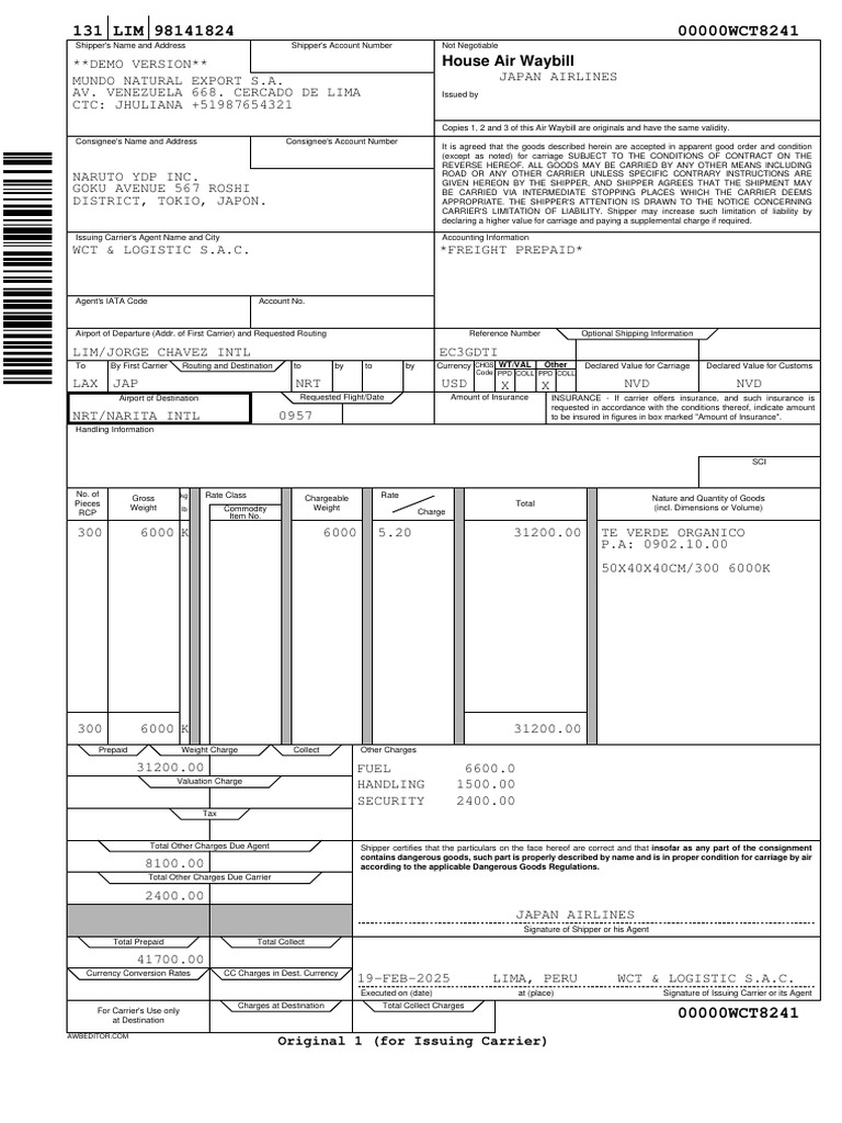 Air Waybill Document Template | PDF