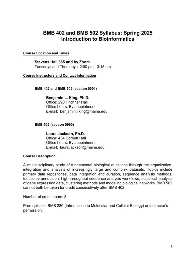 Bioinformatics Course Overview | PDF | Bioinformatics | Dna Sequencing