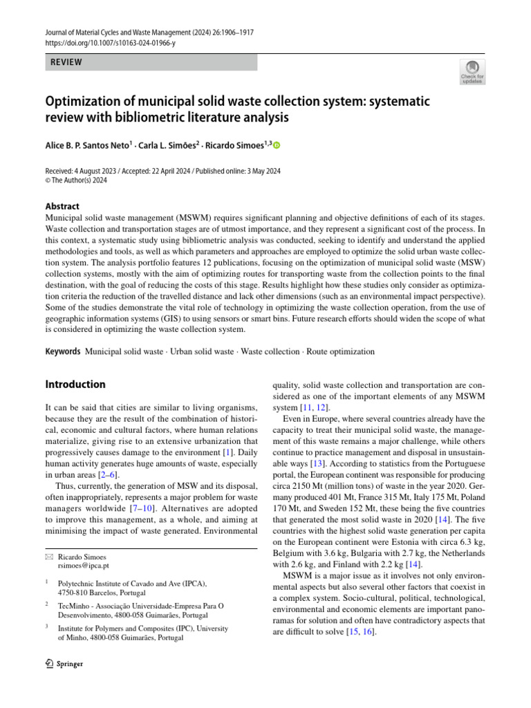 Optimization of Municipal Solid Waste Collection System - Systematic ...