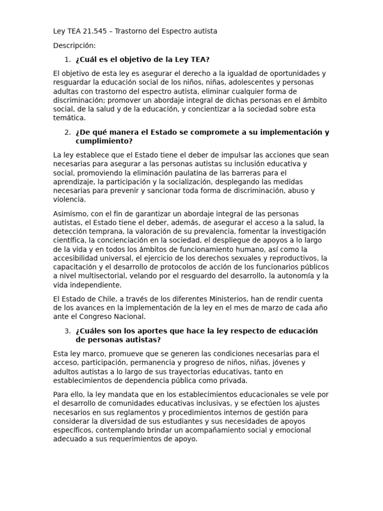 Ley TEA 21.545: Inclusión Autistas en Chile | PDF | Autismo | Invalidez