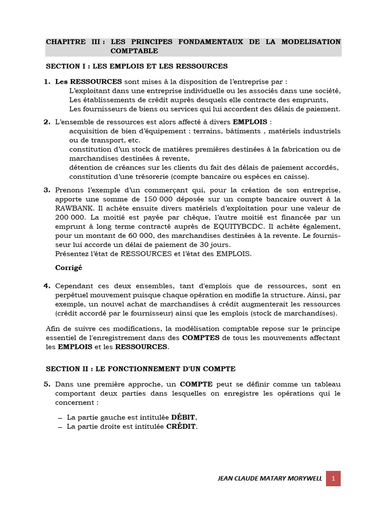 Modélisation comptable : emplois et ressources | PDF | Bilan comptable ...