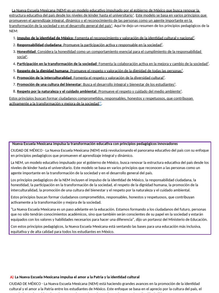 Principios de la Nueva Escuela Mexicana | PDF | México | Sociedad
