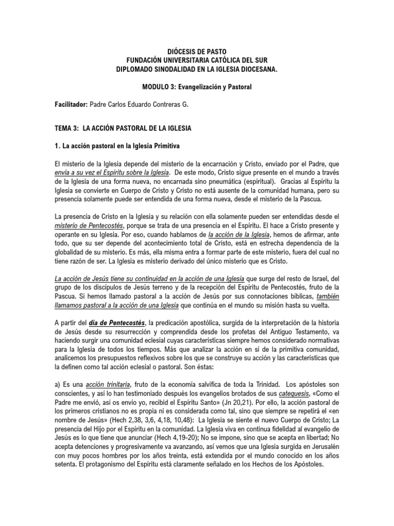 Acción Pastoral en la Iglesia Actual | PDF | Iglesia Católica | eucaristía