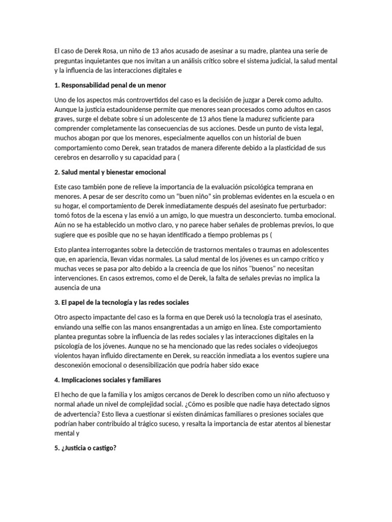 El caso de Derek Rosa: justicia y salud mental | PDF | Mente | Salud mental