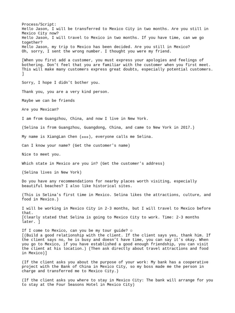 Client Engagement Script for Mexico Trip | PDF