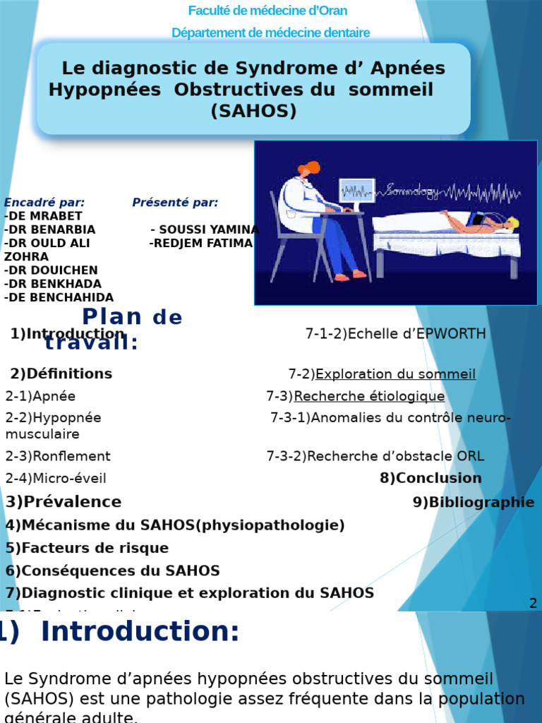 Diagnostic du SAHOS en médecine dentaire | PDF | Syndrome d'apnées du ...