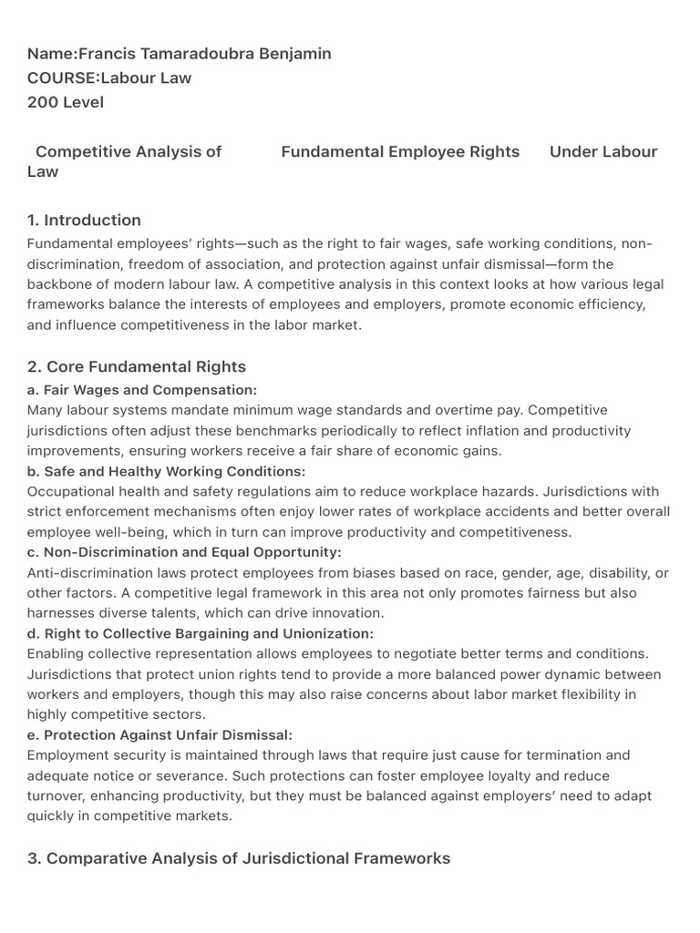 Competitive Analysis of Employee Rights | PDF | Employment | Labour Law
