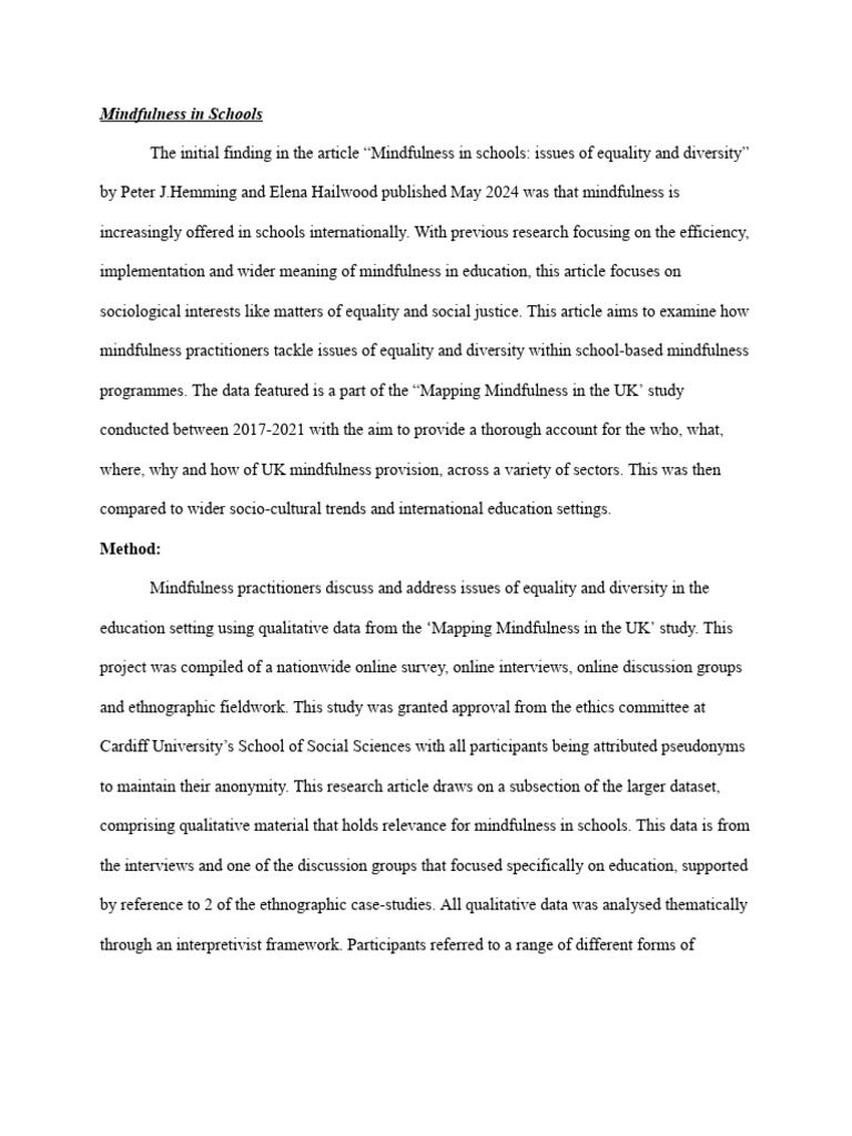 Mindfulness in Schools Report | PDF | Curriculum | Mindfulness