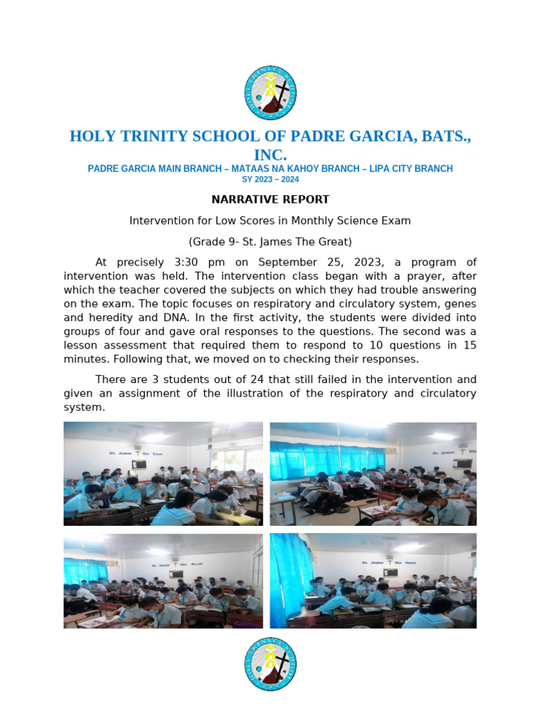 Science Exam Intervention Report 2023 | PDF