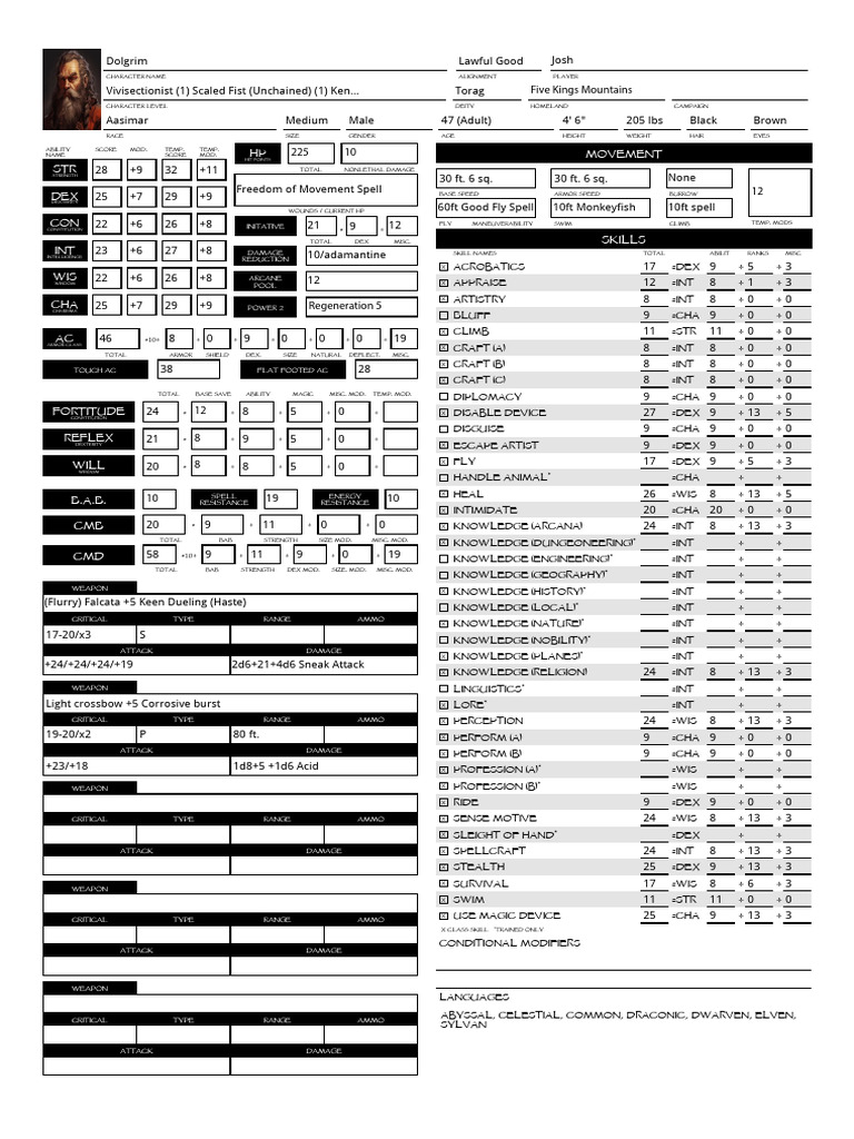 Character Sheet for RPG Gameplay | PDF