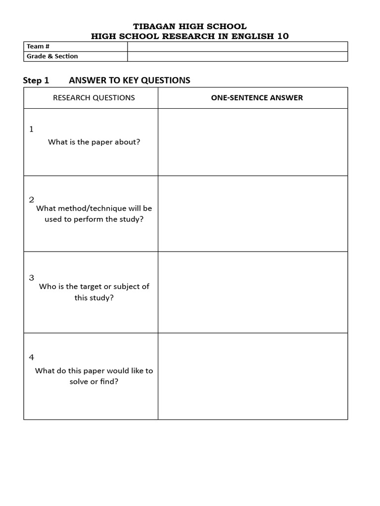 English 10 Research KEY QUESTIONS Template 1 | PDF