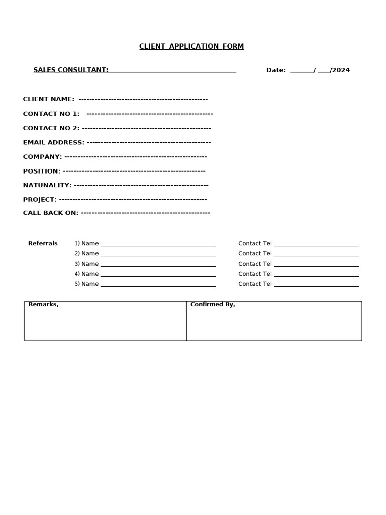 Client Application Form | PDF