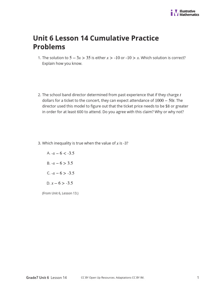 Grade7 6 14 Lesson Curated Practice Problem Set | PDF | Mathematics ...