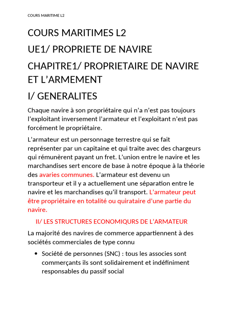Cours sur le transport maritime L2 | PDF | Transport | Port