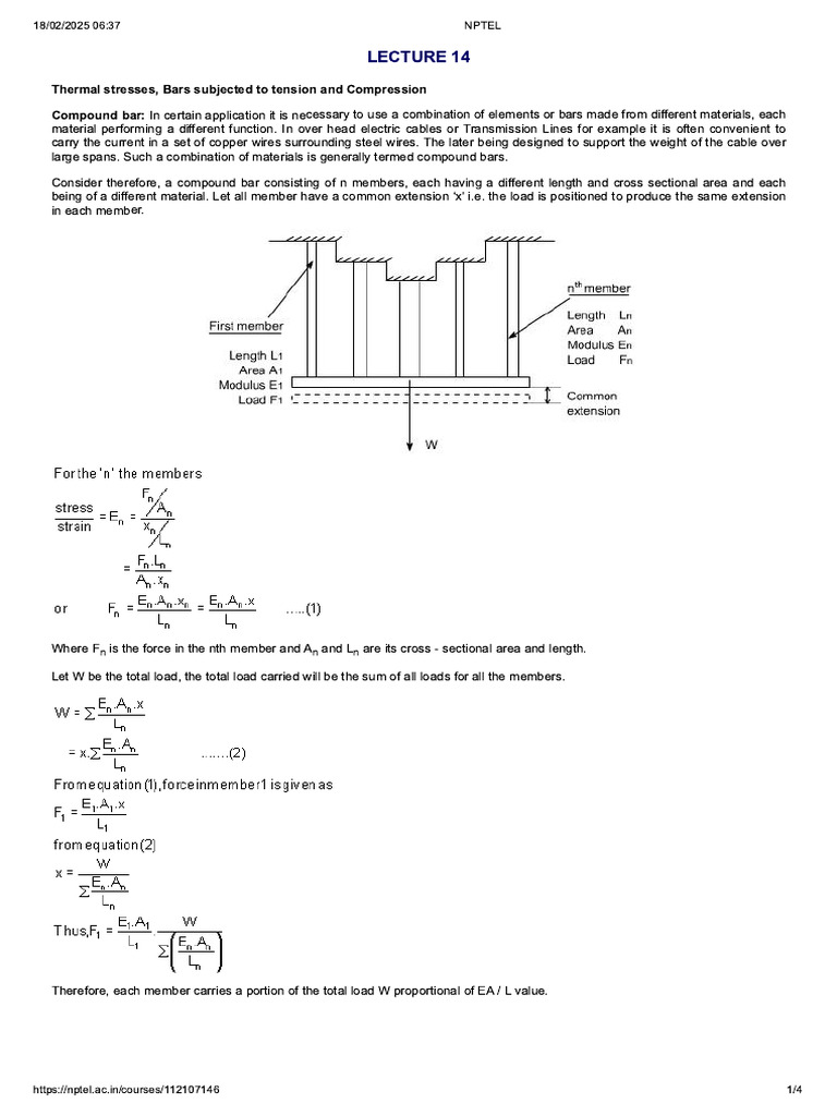 Thermal Stresses, Bars Subjected To Tension and Compression | PDF