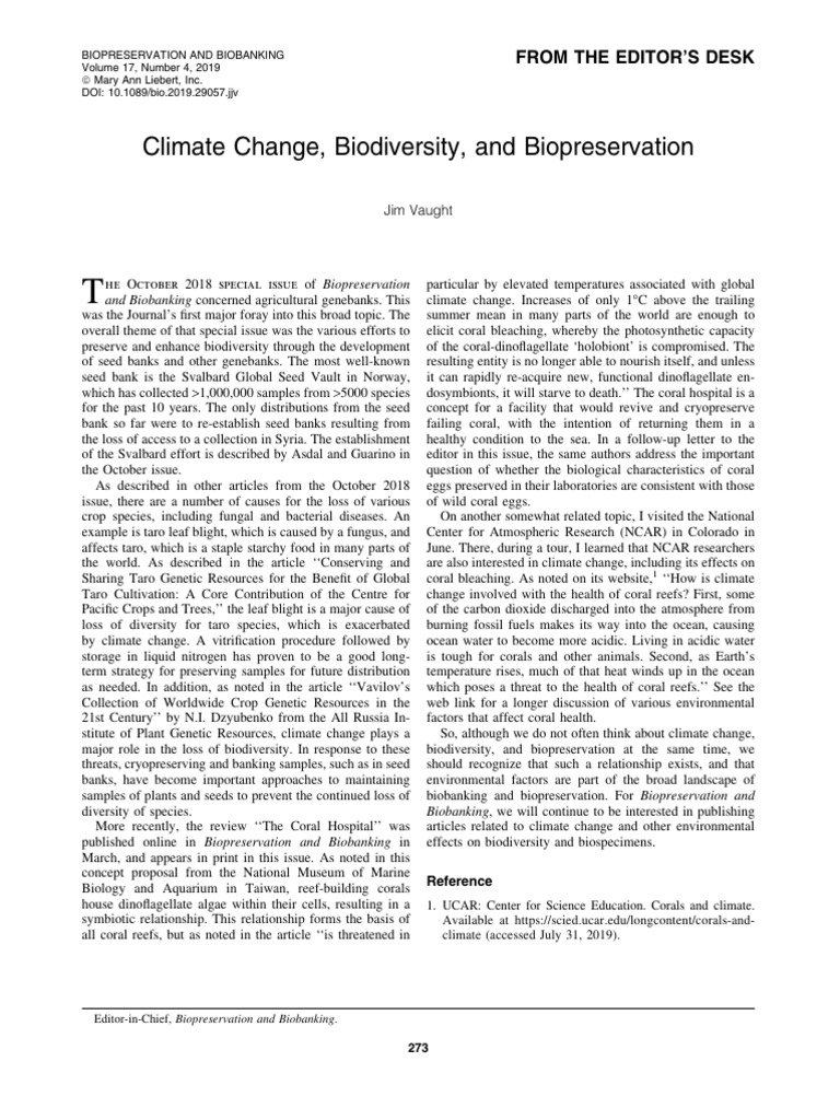 Climate Change and Biodiversity Preservation | PDF | Coral | Oceans