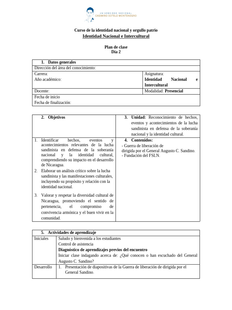 Plan de Clase 2 | PDF | Frente Sandinista de Liberación Nacional ...