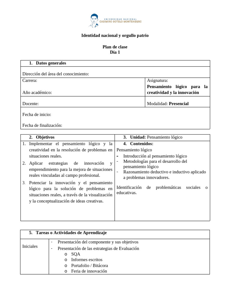 Plan de Clase 1 | PDF | Evaluación | Pensamiento