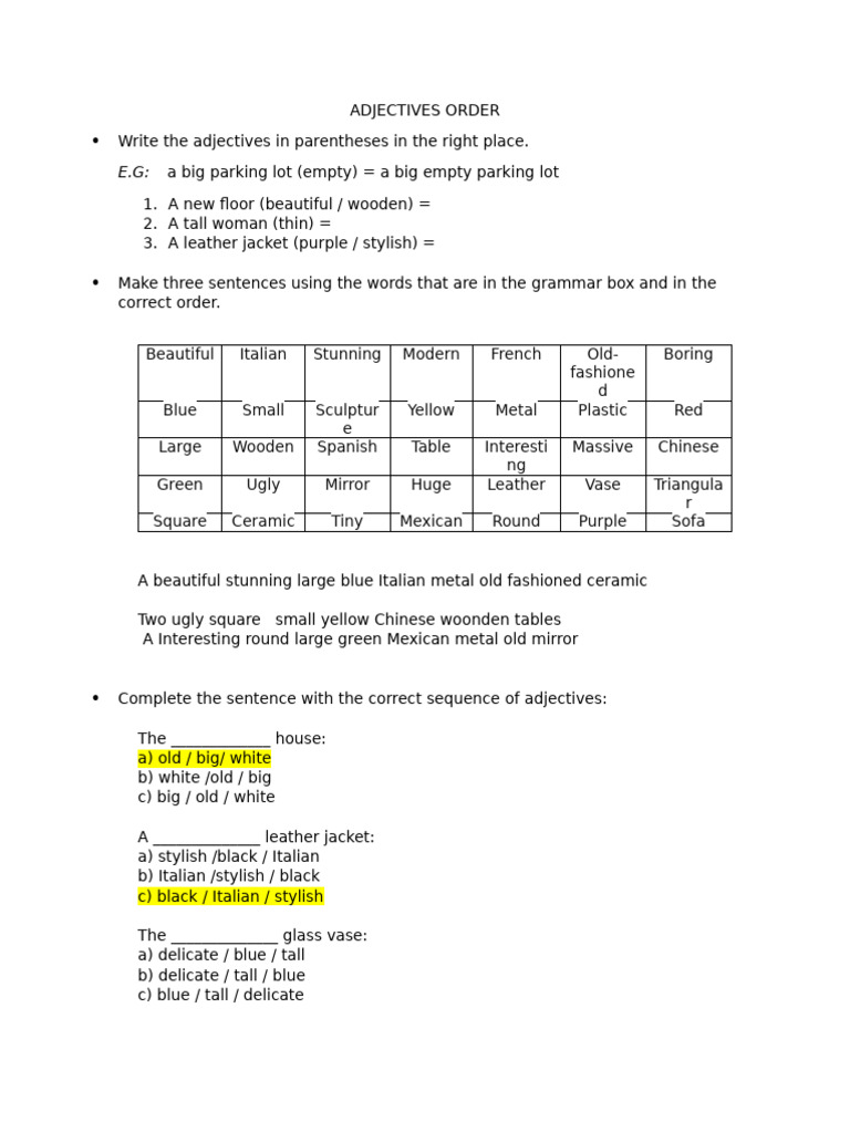 Adjectives Order | PDF