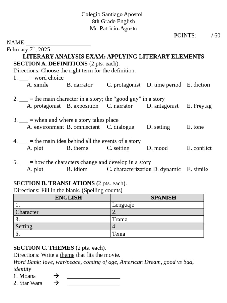 Literary Analysis Exam for Grades 8-11 | PDF | Plot (Narrative) | Narration