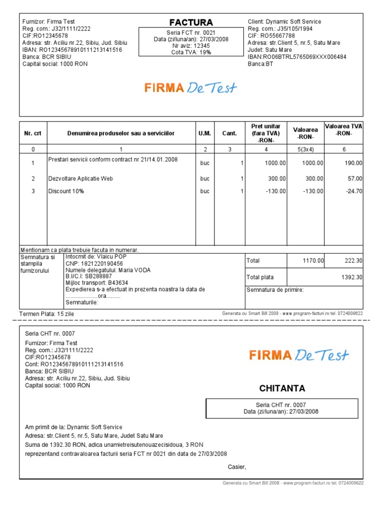 Model Factura Si Chitanta A4 | PDF