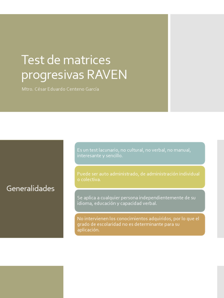 Test de Matrices Progresivas Raven | PDF | Inteligencia | Sicología